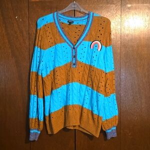 Torrid 'Vegan Cashmere' V-Neck Henley Style Striped Sweater